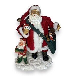 Vintage Santa and Elf Papier Mache Figurine Father Christmas Satchel Decor 10 in